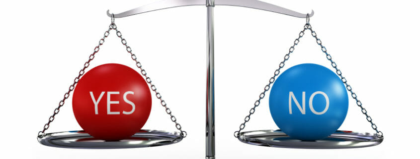 Image of a set of scales with yes on one side and no on the other